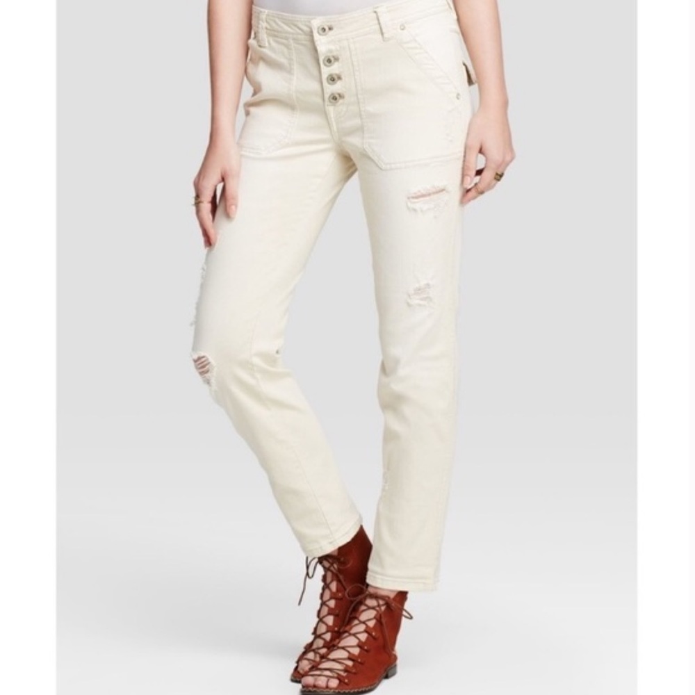 Free people distressed mountaineer button fly jean